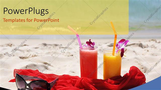 Presentation with holiday - Holiday depictions with sunglasses on red shawl in beach sand
