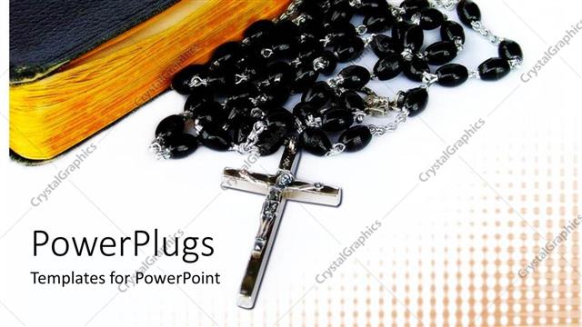  Presentation with holy bible - A holy cross with beads and white background
