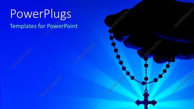  Presentation with rosary - A holy cross in a hand with bluish background