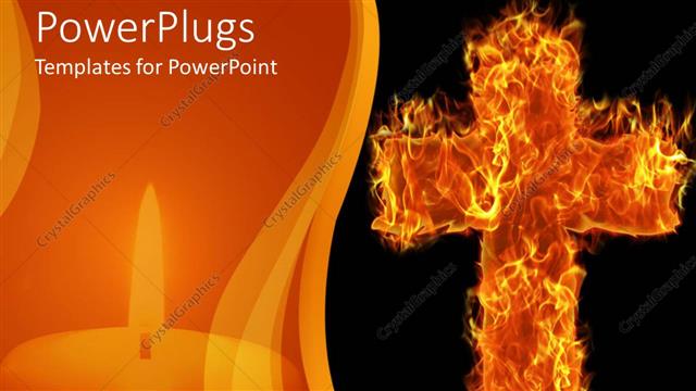  Presentation with cross fire - A holy cross made of fire with dark background