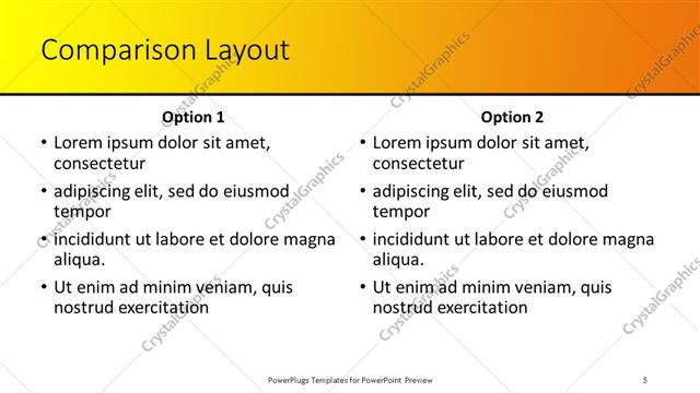 Comparison presentation slide layout