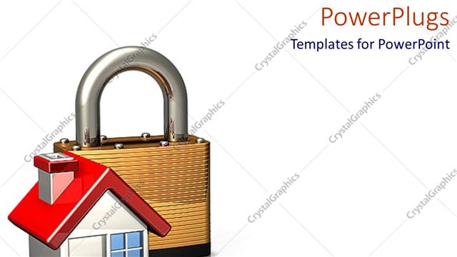  Presentation with padlock - Home security metaphor with house and padlock