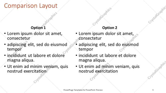 Comparison presentation slide layout