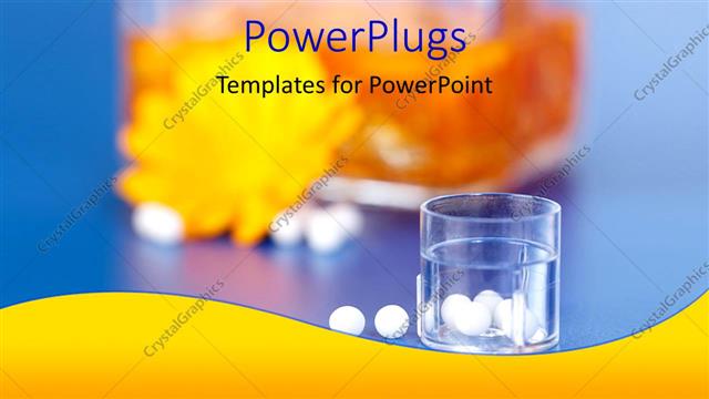  Presentation with homeopathic - Homeopathic pills in plastic container in front of Calendula Officials plant extract