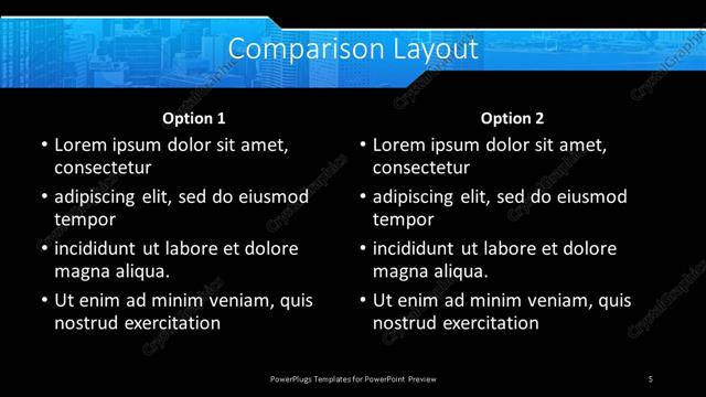 Comparison presentation slide layout