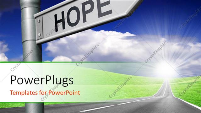  Presentation with future - Hope signpost showing direction to bright future with sky in background