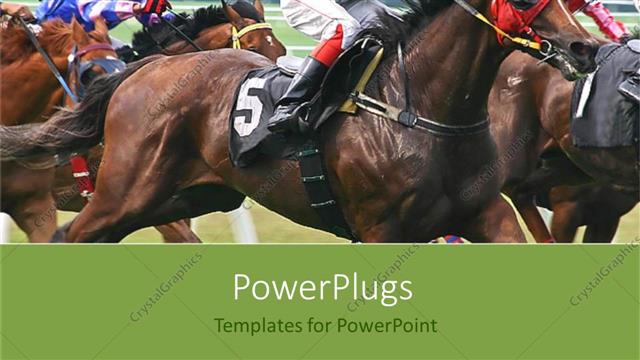  Presentation with competition - Horse race with jockeys on horses, racing, competition