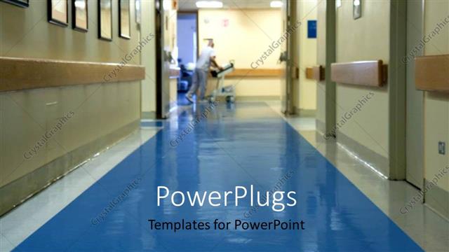  Presentation with equipment - Hospital corridor with a blurred figure of a nurse moving hospital equipment