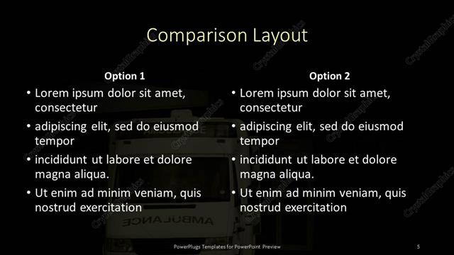Comparison presentation slide layout