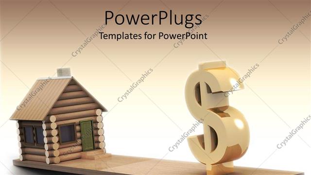  Presentation with real estate - A house and dollar sign on a wooden see saw