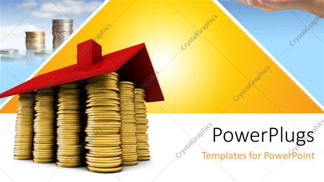  Presentation with dream sky - House of gold coins with hand holding dream house in sky