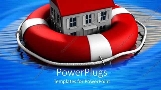  Presentation with lifesaver - A house inside a lifesaver with a lot of water