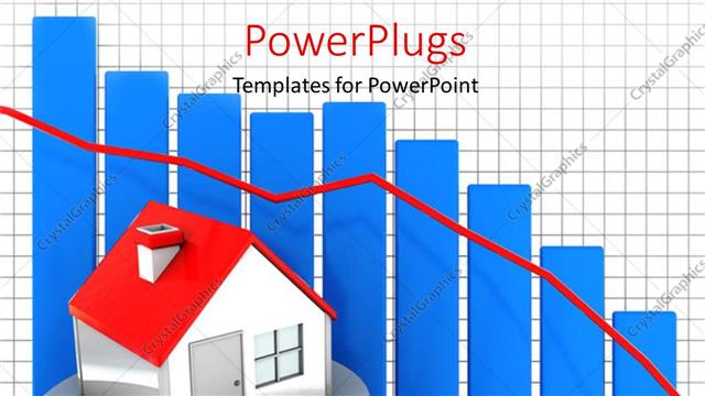  Presentation with real estate - House model on a 3D bar with real estate market graph