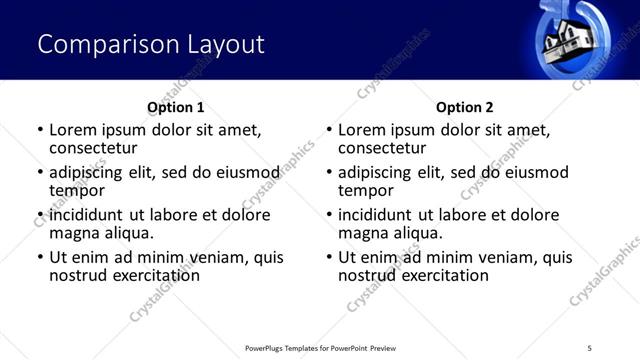Comparison presentation slide layout