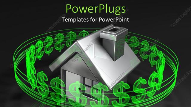  Presentation with dollar signs - House surrounded by green dollar signs in black background