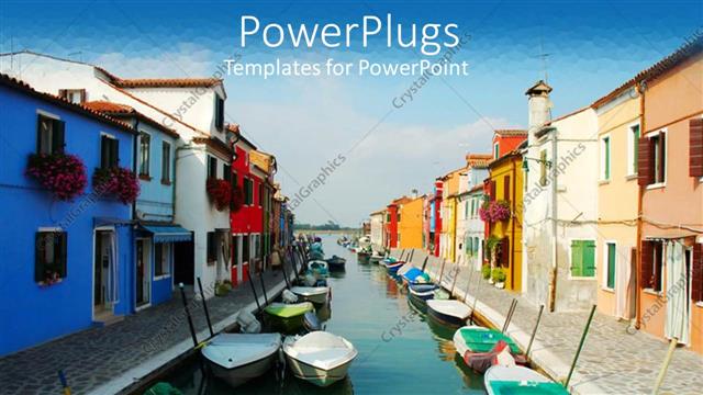  Presentation with italy - Houses by the side of a blue lake with boats