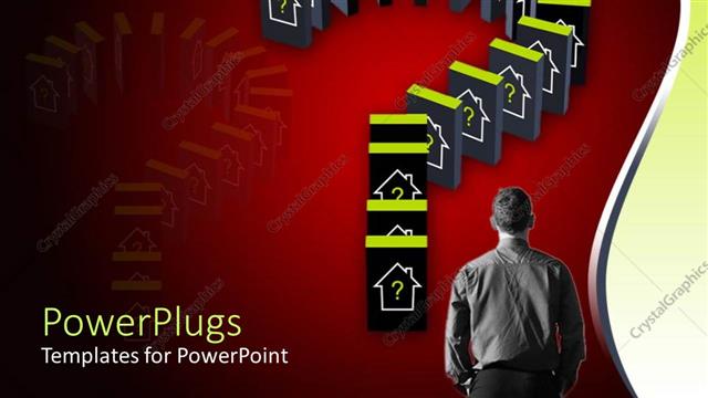  Presentation with domino - Housing market metaphor with dominoes with house icons, real estate investing