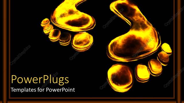  Presentation with footprints - Huge golden footprints on black surface and background