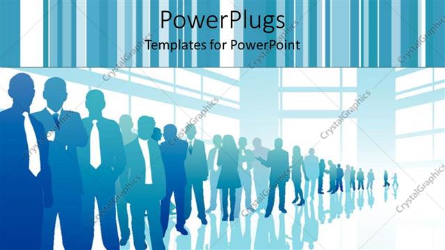  Presentation with waiting line - Huge line of silhouettes of business people talking and waiting inside building
