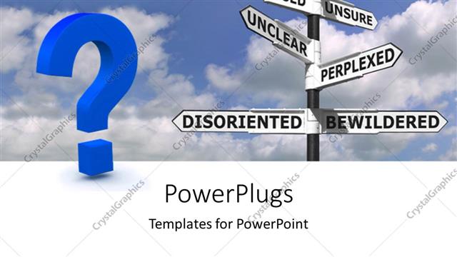  Presentation with question - A huge question mark and sign post with lots of sign boards