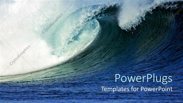  Presentation with blue wave - Huge rising rushing blue sea wave crashing on itself