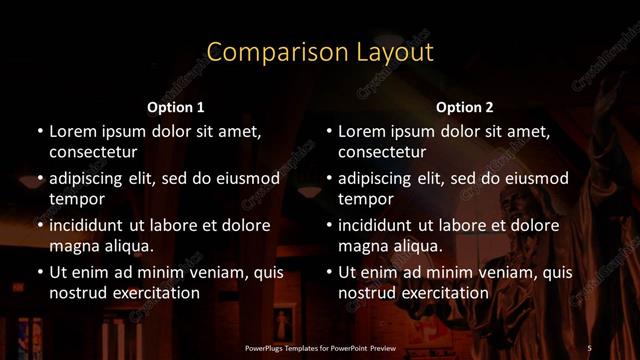 Comparison presentation slide layout