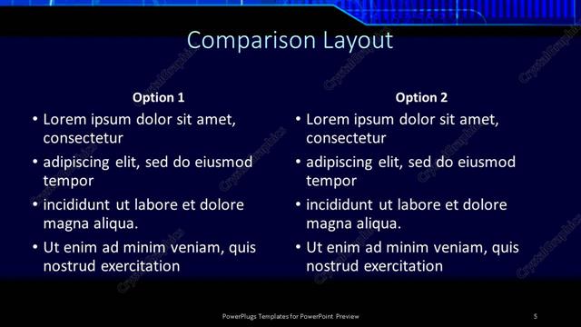 Comparison presentation slide layout