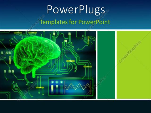  Presentation with brain - A human brain in green color with circuits in background