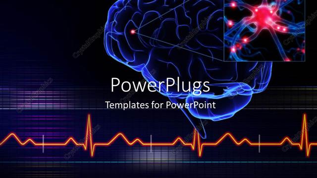  Presentation with brain - Human brain with a highlighted small part of the brain and ECG waves