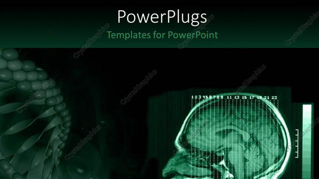 Presentation with brain mri - A human brain MRI with greenish background and place for text