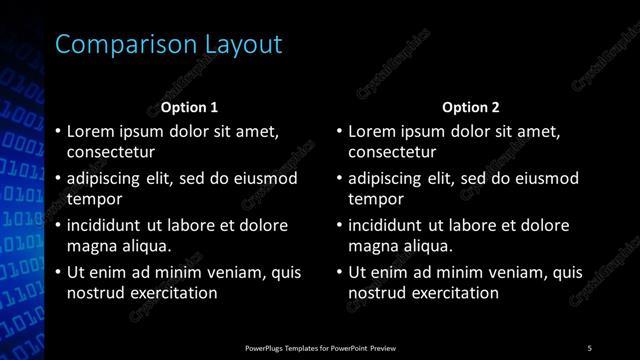 Comparison presentation slide layout