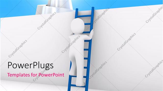  Presentation with character - Human character climb up the wall through ladder to reach to dollar symbol with blue color