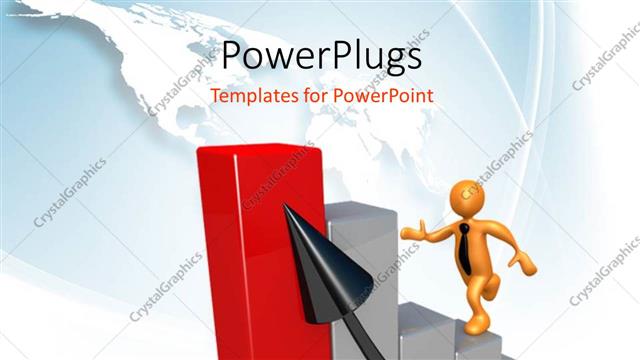  Presentation with growth human - Human character climbing bar graphs to reach top and an arrow pointing growth, world map