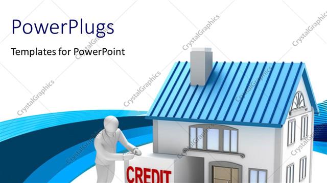  Presentation with real estate - Human character with credit for real estate and blue curves