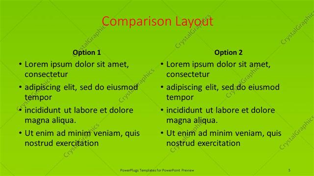 Comparison presentation slide layout