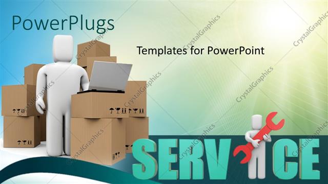  Presentation with warehouse - Human character holding wrench with the word SERVICE