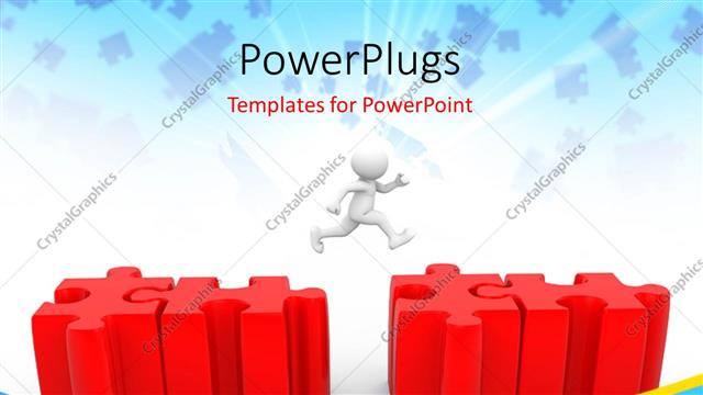  Presentation with flying - Human character jump puzzle with glowing rays and flying puzzles