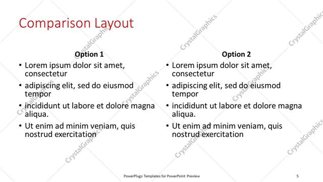Comparison presentation slide layout