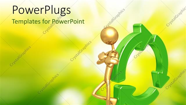  Presentation with lean - Human character lean over recycle symbol with nature in the background