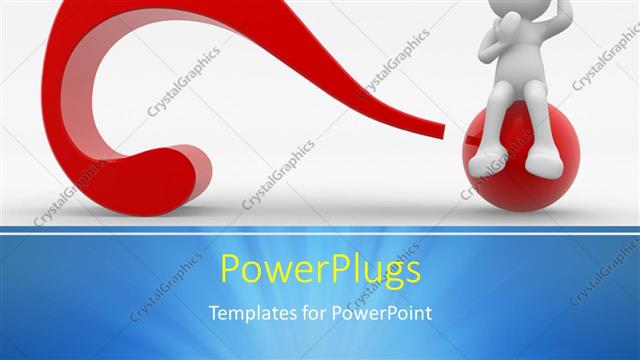  Presentation with character - Human character person sitting on a red question with white color