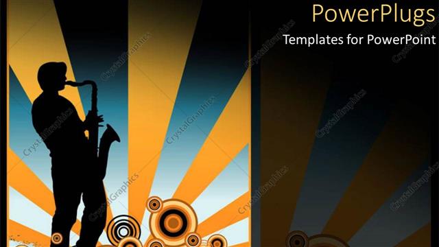  Presentation with character - A human character playing a saxophone with a music theme