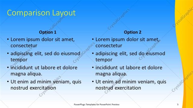Comparison presentation slide layout
