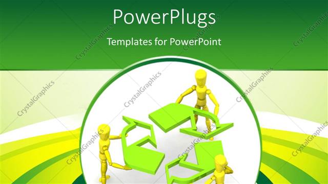  Presentation with yellow green - Human characters holding recycle symbol with green and yellow curves