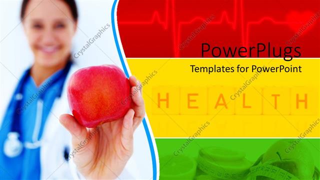  Presentation with female doctor - Human female doctor holding an apple with health text beside her