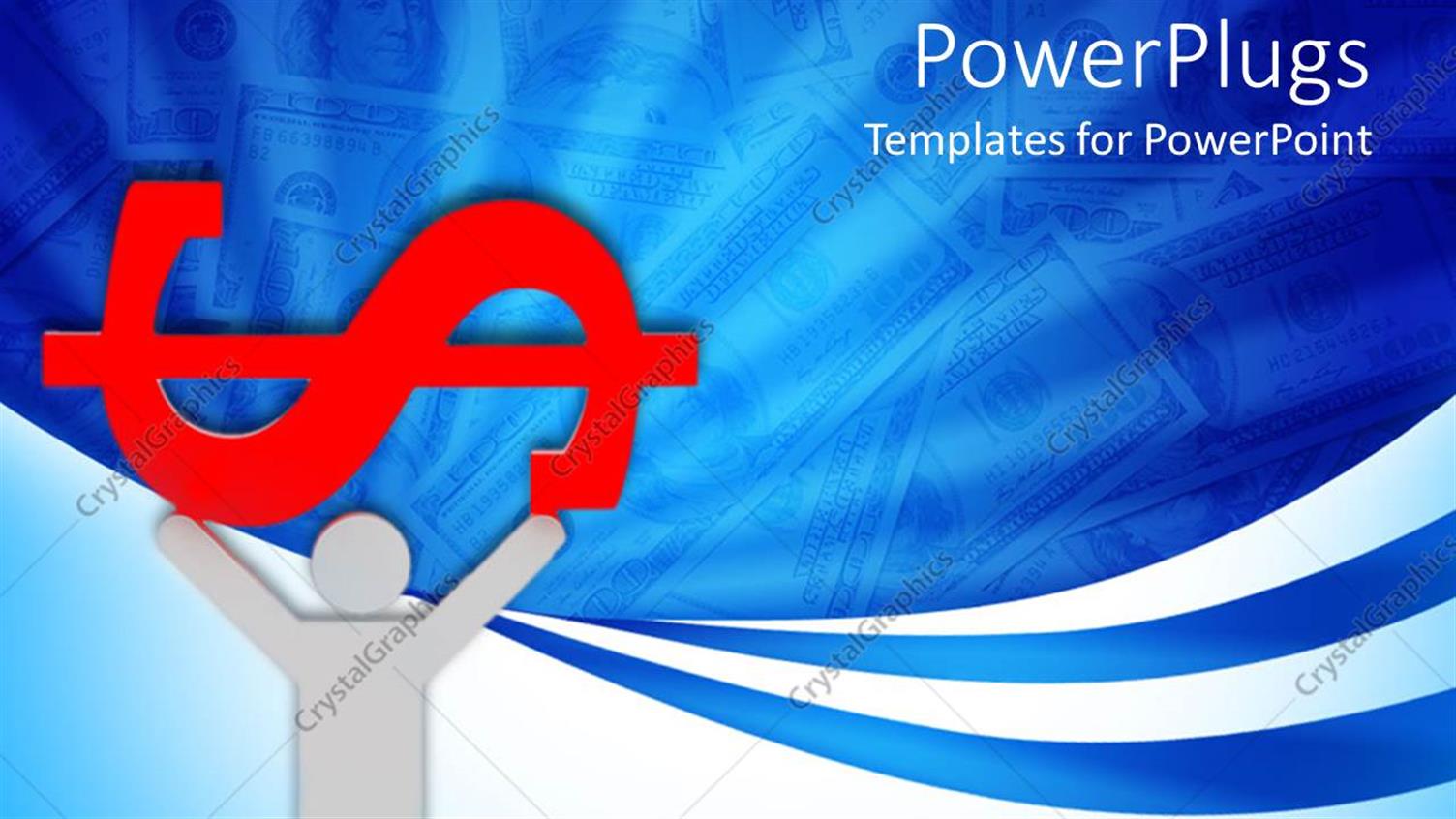 Featuring Human Figure Raising a big Red Dollar Symbol on  Blue and White Background