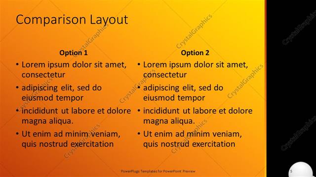 Comparison presentation slide layout