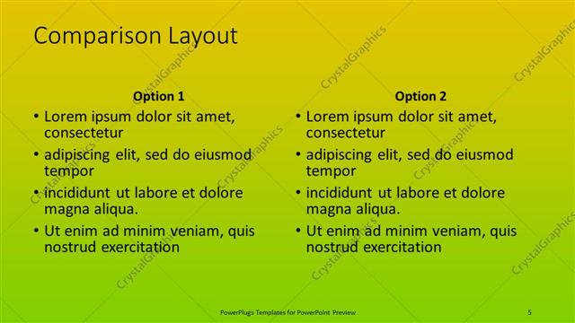Comparison presentation slide layout