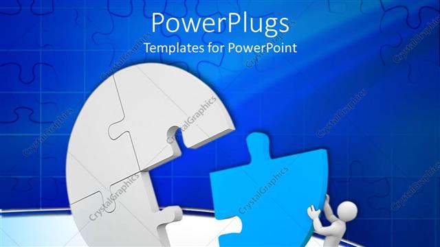  Presentation with important - Human figure trying to arrange a round blue and white puzzle