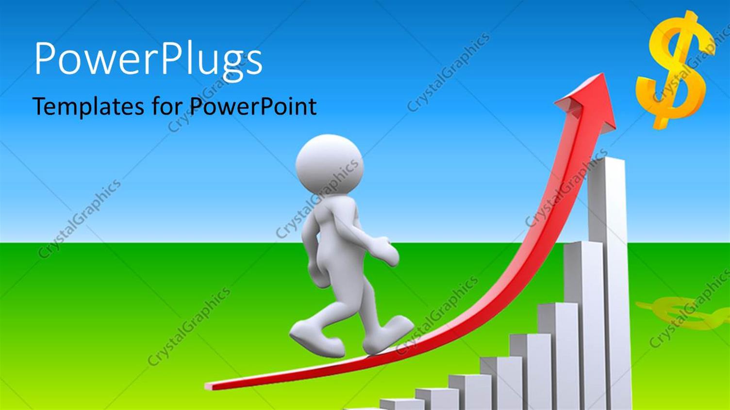 Featuring Human Figure Walking Up an Ascending Arrow Toward a Dollar Sign on  Graph