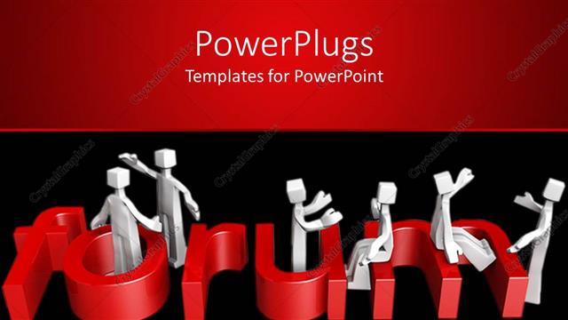  Presentation with forum - Human figures sitting around a red 3D  Forum text